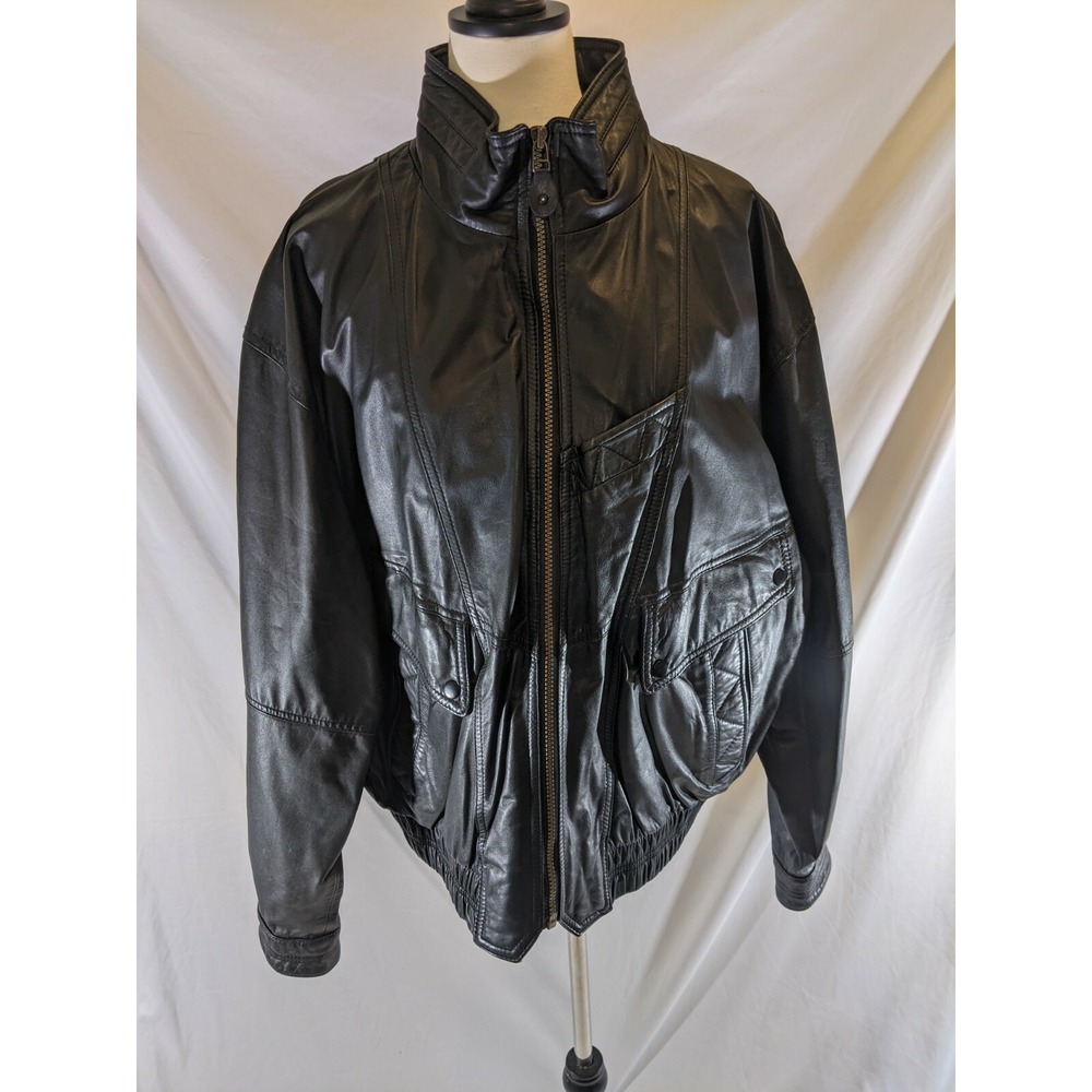 Vintage Members Only Genuine Leather Jacket Bomber Motorcycle Black‎ Size 46